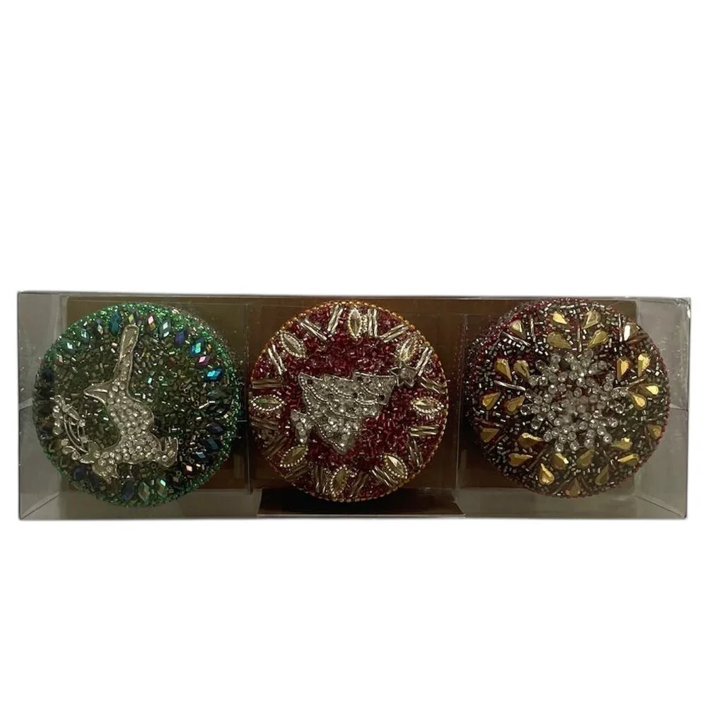 Pier 1 Mini Jeweled Christmas Mini Boxes Set of 3 NWOT
